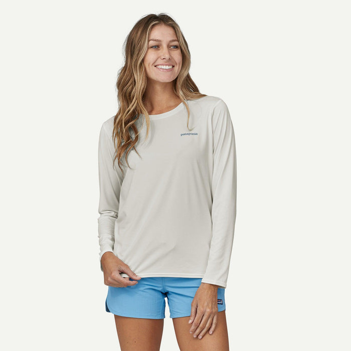 Patagonia Long-Sleeved Capilene® Cool Daily Graphic Shirt - Waters Boardshort Logo Light Plume Grey: White