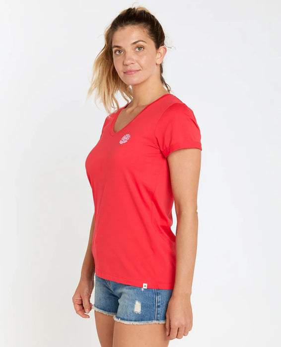 Rip Curl Re-Entry V Neck Tee Hibiscus Red