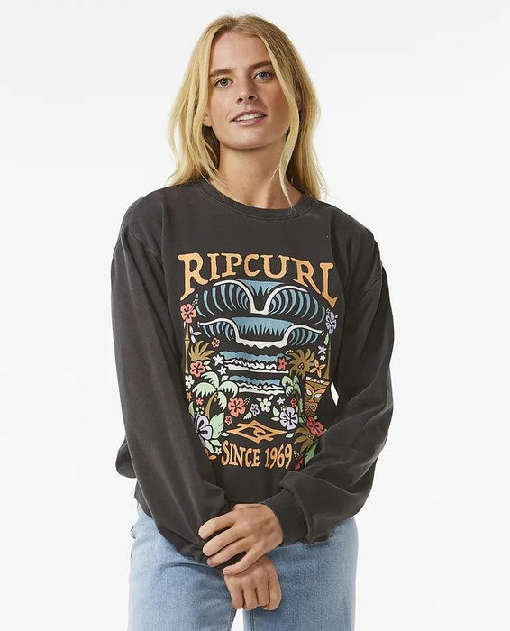 Rip Curl Tiki Tropic Relaxed Crew Sweatshirt Washed Black - Boardworx