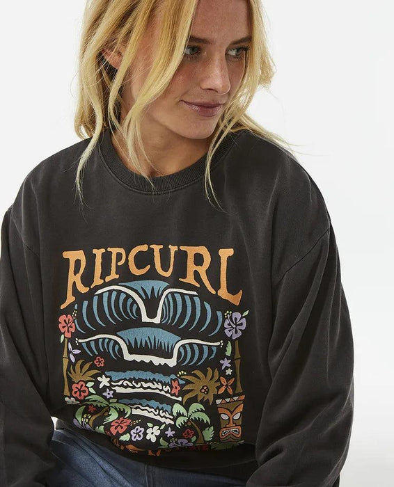Rip Curl Tiki Tropic Relaxed Crew Sweatshirt Washed Black - Boardworx