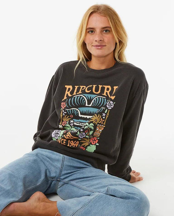 Rip Curl Tiki Tropic Relaxed Crew Sweatshirt Washed Black - Boardworx