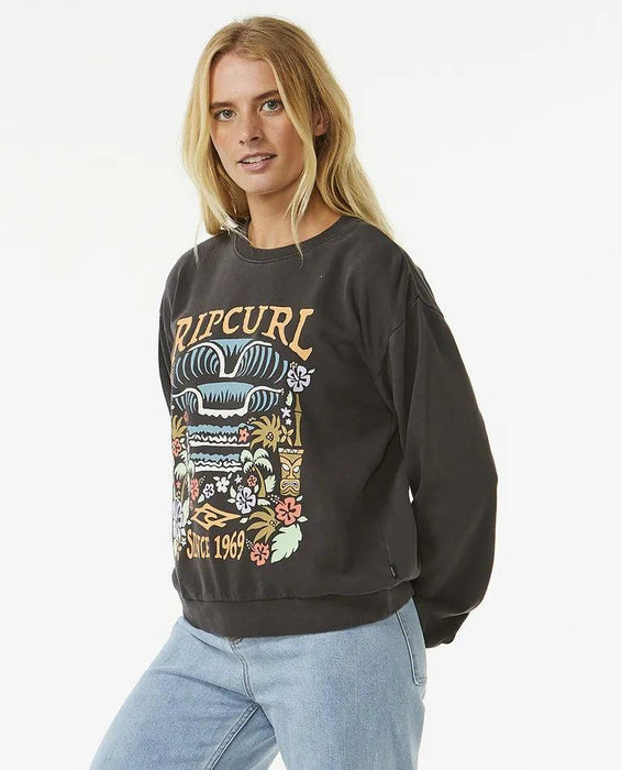 Rip Curl Tiki Tropic Relaxed Crew Sweatshirt Washed Black - Boardworx