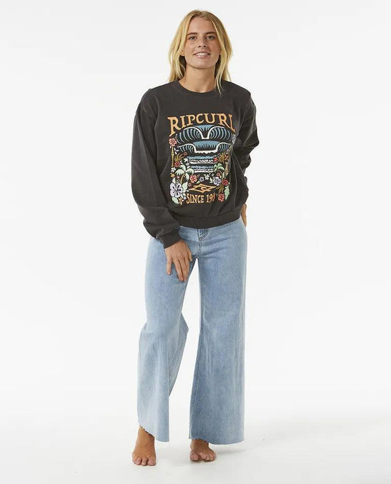 Rip Curl Tiki Tropic Relaxed Crew Sweatshirt Washed Black - Boardworx