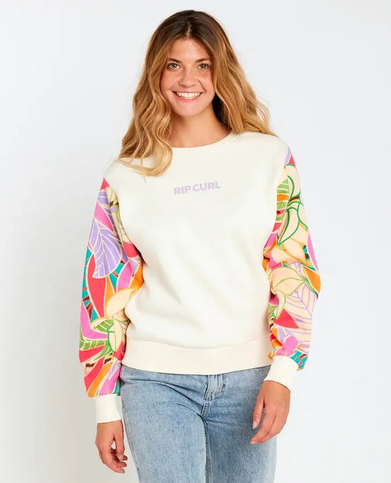 Rip curl Wavy Print Sleeves Crew Fleece Sweatshirt Lily
