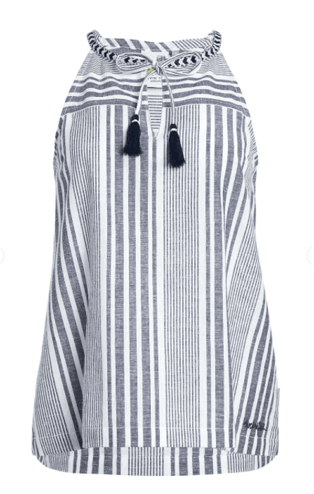 Weird Fish Marciana Organic Cotton Striped Woven Top Navy - Boardworx