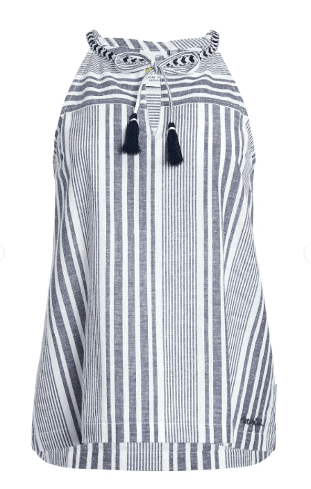 Weird Fish Marciana Organic Cotton Striped Woven Top Navy - Boardworx