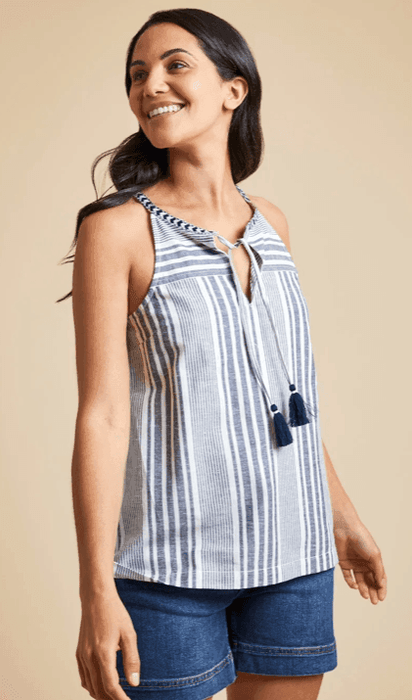 Weird Fish Marciana Organic Cotton Striped Woven Top Navy - Boardworx