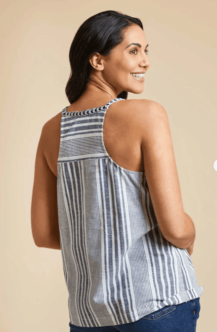 Weird Fish Marciana Organic Cotton Striped Woven Top Navy - Boardworx