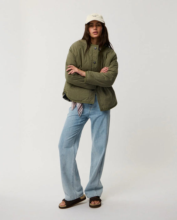 Rip Curl Bossa Nova Revo women’s reversible jacket in Military Green – full-length model view wearing the green side