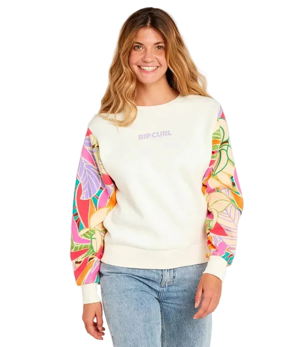Rip curl Wavy Print Sleeves Crew Fleece Sweatshirt Lily
