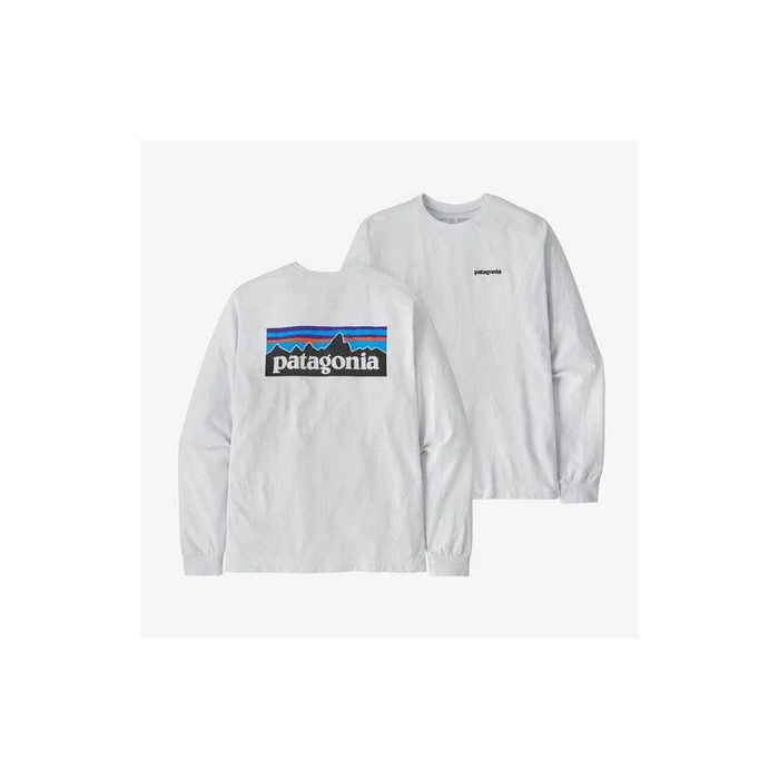 Patagonia Long-Sleeved P-6 Logo Responsibili-Tee White