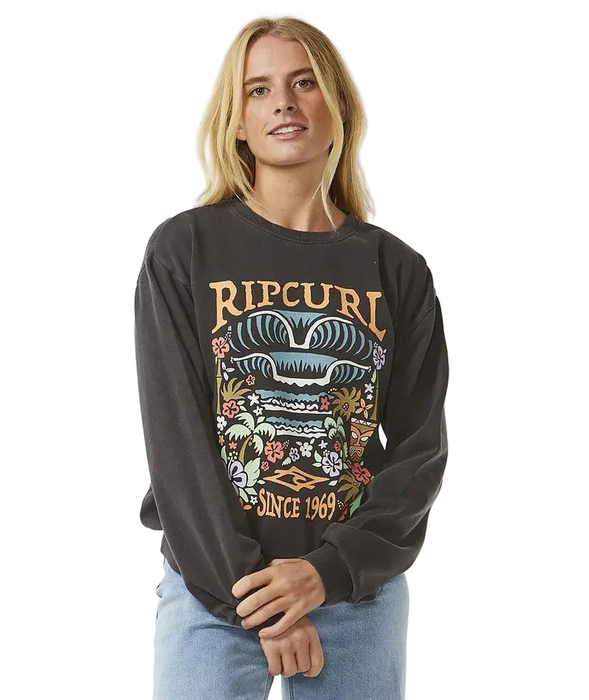 Rip Curl Tiki Tropic Relaxed Crew Sweatshirt Washed Black