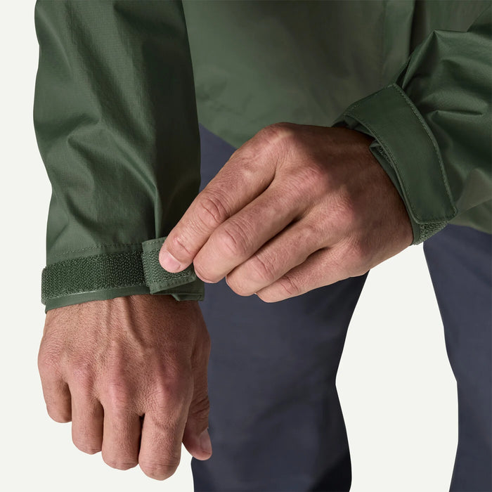 Close-up of the Patagonia Torrentshell 3L cuff and hook-and-loop closure