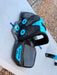 Duotone Entity 360 binding on used Jaime SLS kiteboard, close-up of dual ratchet dials