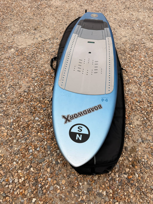 Used North Midi 2025 wing foil board 6'4 96L, full deck view with max-traction pad and stance markers