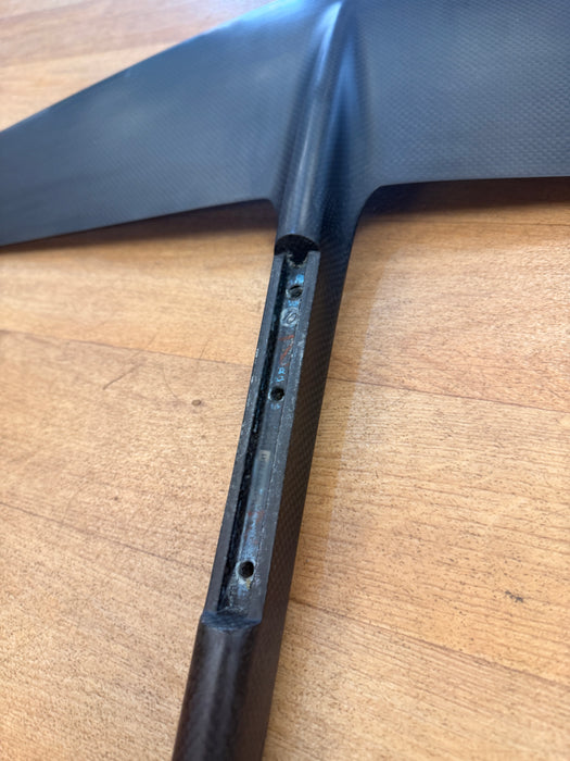 F-One Seven Seas Carbon fuselage close-up showing the mast mounting track and bolt holes