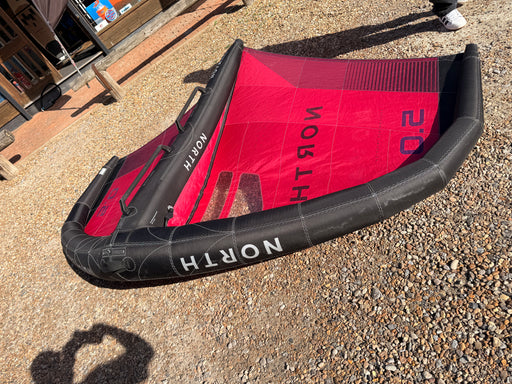 Close-up of the North Nova 5.0 wing's boom handles and dual HyperFlow inflation valves