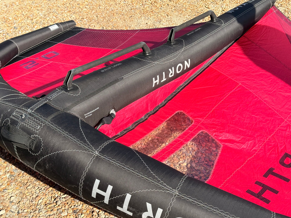 North Nova 5.0 wing foil wing viewed from above showing the full red canopy and NOVA 5.0 print