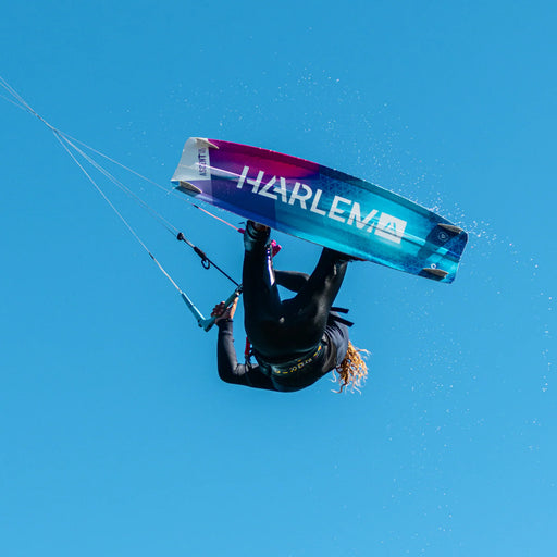 Harlem Ascent Big Air twintip kiteboard, angled view