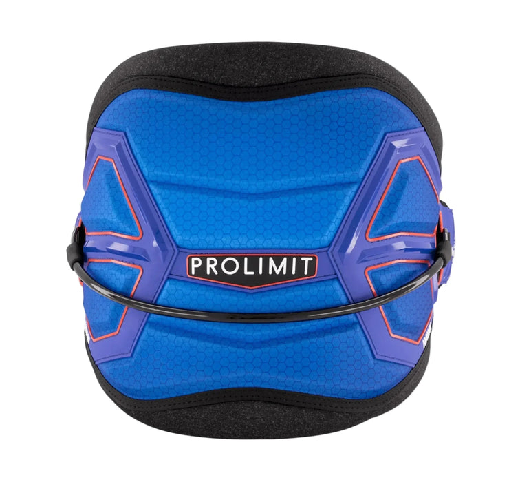 Blue and purple harness with black accents and 'Prolimit' branding on a white background