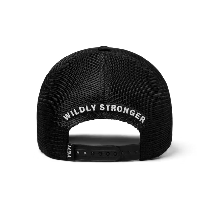 Yeti Coolers Mid Pro Foam Trucker Hat in black, back view with mesh panels