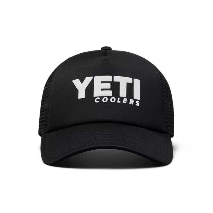Yeti Coolers Mid Pro Foam Trucker Hat in black, front view with logo