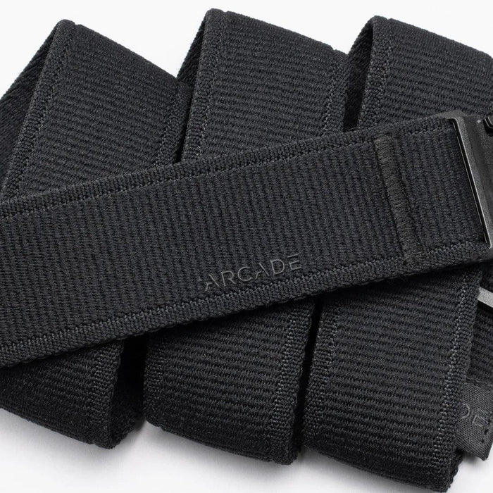 Arcade black webbing belt with logo, durable accessory for watersports clothing