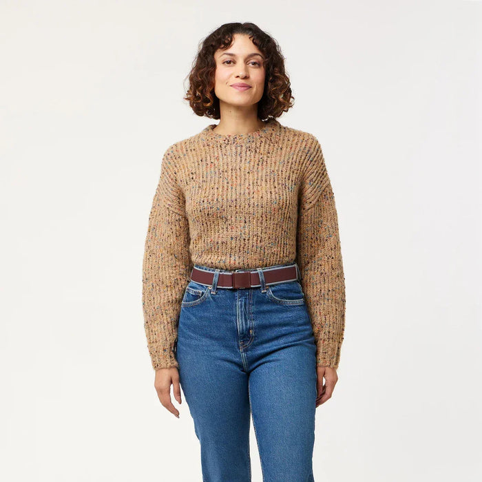 Arcade Carto burgundy stretch belt with blue accents, worn with jeans