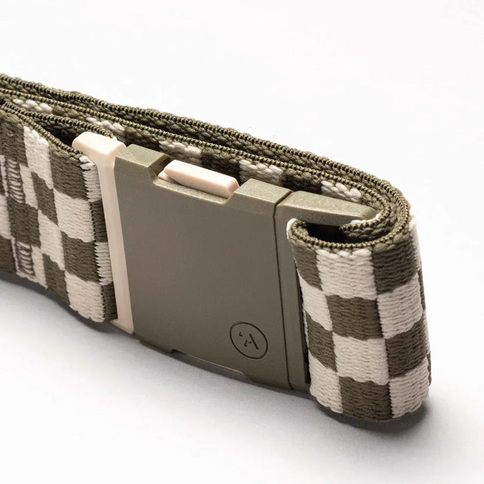 Arcade checkered khaki watersports belt with plastic buckle close-up