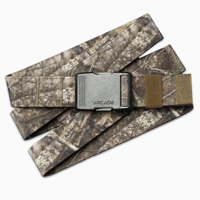 Arcade camo belt with Realtree pattern and black plastic buckle