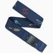 Arcade navy belt with surf and sea creature embroidery, black buckle, watersports accessory