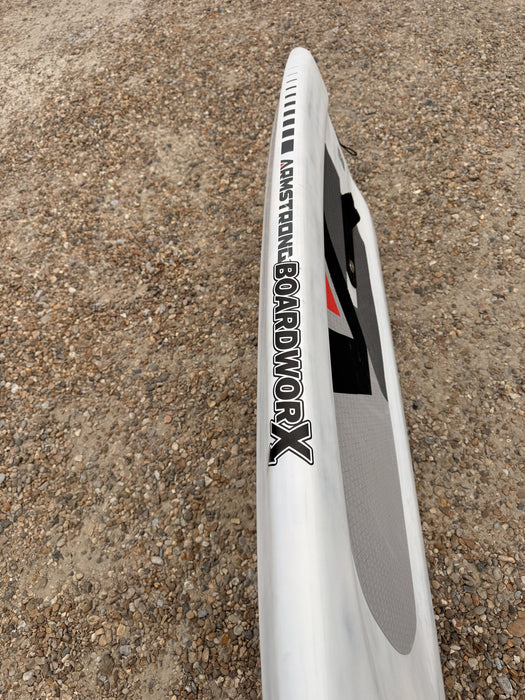 Armstrong Board-Worx rail decal close-up on used 132L wing SUP board