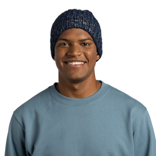 BUFF Dalia Knitted and Polar Beanie Night Blue worn fit