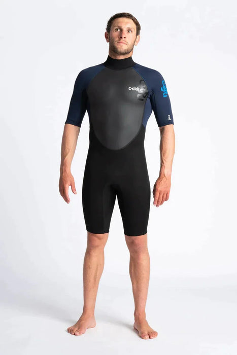 c-skins Mens Element Shorty 3/2mm wetsuit, short sleeve, black and navy design