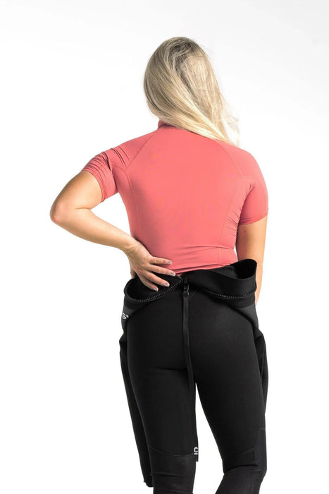 C-Skins Rash X Womens SS Vest in bright rose and slate, short sleeve surf top, rear view