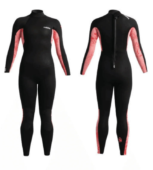 C-Skins Surflite 3/2mm women's summer wetsuit, black with rose panels, front and back view