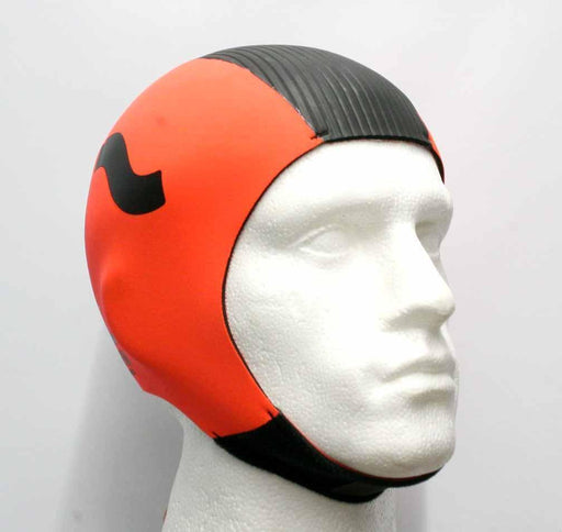 C-Skins Swim Research Cap orange neoprene swim cap on mannequin head