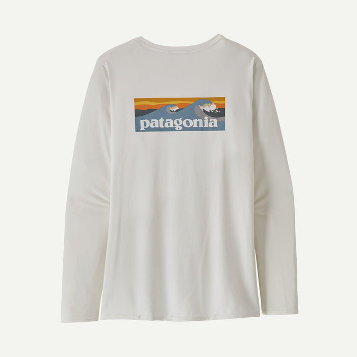 Patagonia Long-Sleeved Capilene® Cool Daily Graphic Shirt - Waters Boardshort Logo Light Plume Grey: White