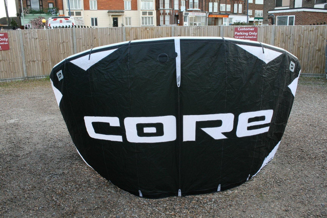 CORE 8m XLite hydrofoil light wind kite for kitesurfing, black with white logo, outdoors