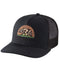 Dakine black trucker cap with mesh back, bear sunrise logo embroidery on front