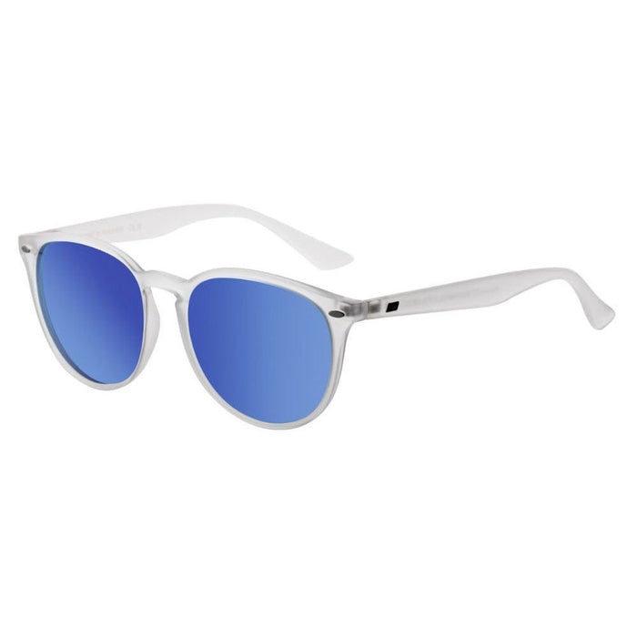 Dirty Dog Racoon polarised sunglasses in Crystal with Blue Fusion mirror lens