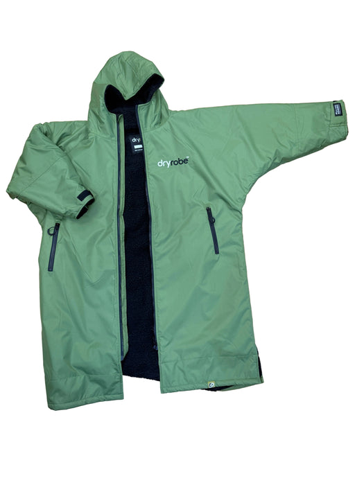 Dark Green and Black Dryrobe Advance Long Sleeve changing robe front view on a white background