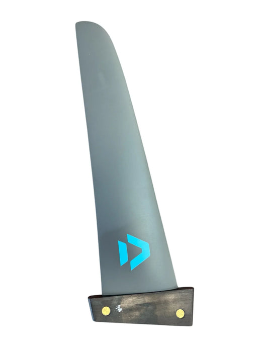 Duotone carbon race fin for windsurfing, grey with blue logo, Tuttle box, 46cm