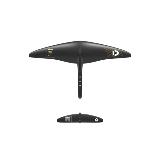 Duotone Carve 3.0 black carbon wing foil set with visible logos and yellow accents