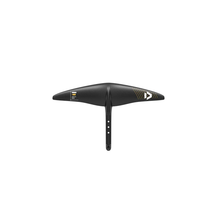 Duotone Carve 3.0 D/LAB wing foil in black with yellow accents, hydrofoil front view