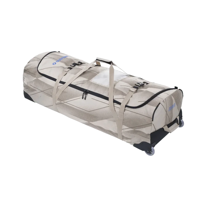 Duotone ivory kitesurf board bag with wheels and zip closure, geometric pattern