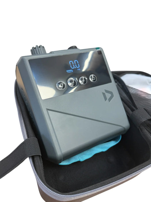 Duotone electric kite pump with digital display, grey, in soft carry case