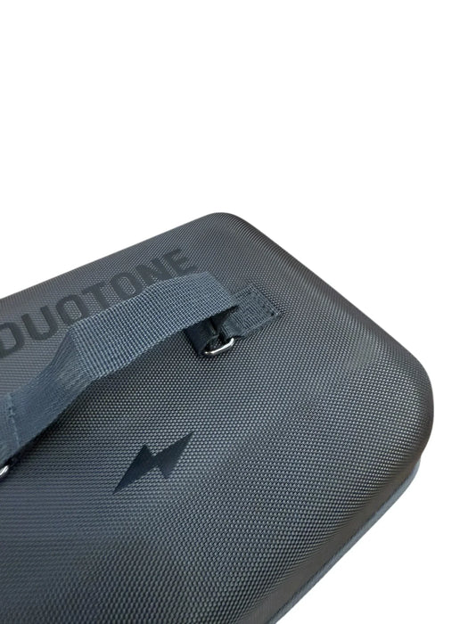 Duotone black electric kite pump carrying case with textured surface and strap