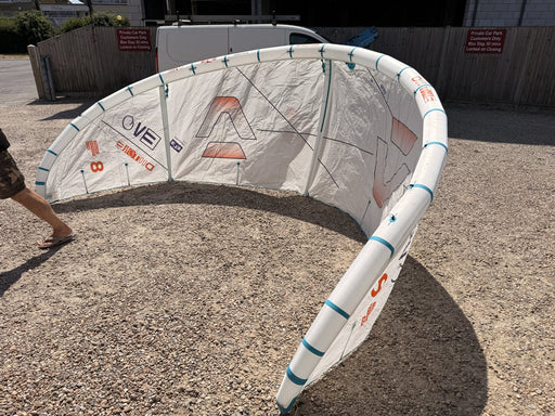Duotone Evo SLS 8m 2026 kite arc profile with orange A logo