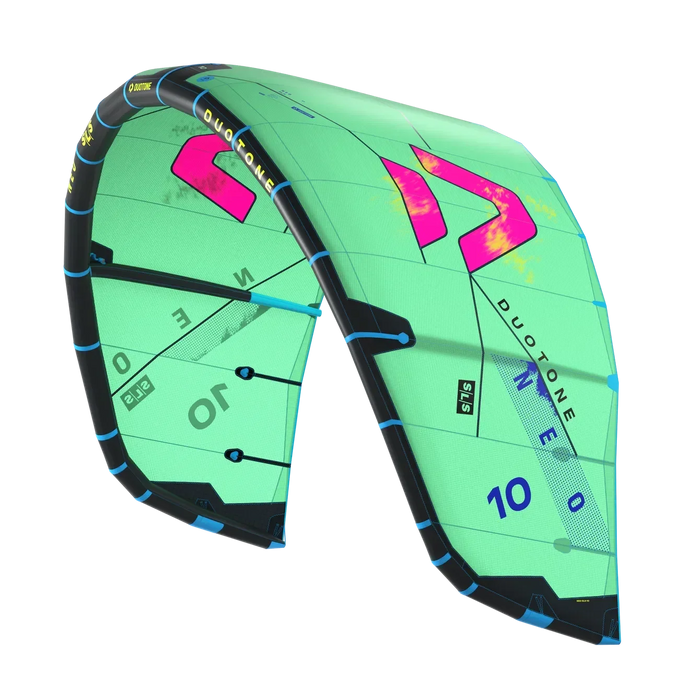 Duotone Neo SLS 2026 kitesurfing kite in green with pink logo accents